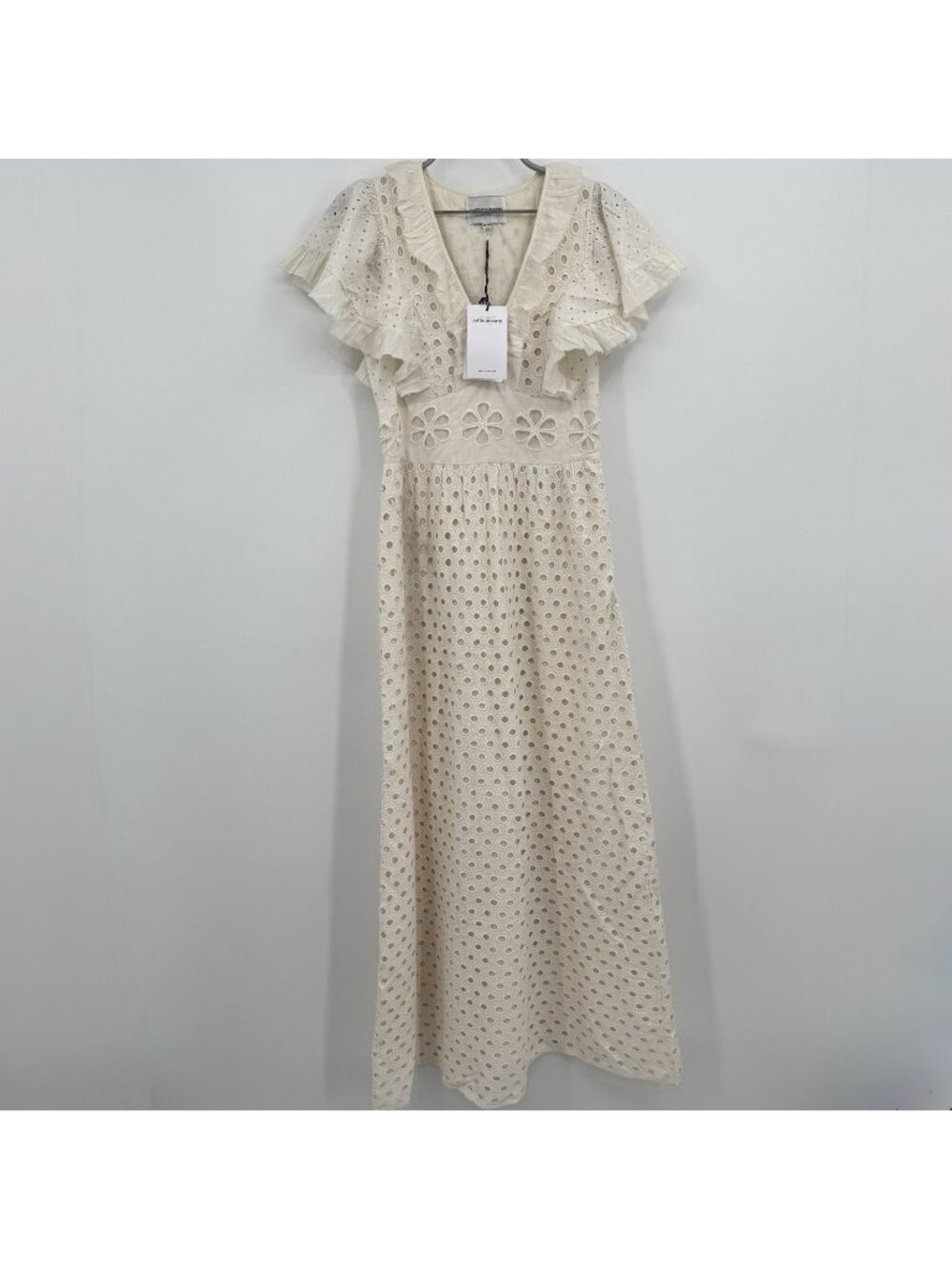 Antik Batik Cream Eyelet Lace Jada Maxi Dress size XS 36 Flutter Sleeve Ruffle